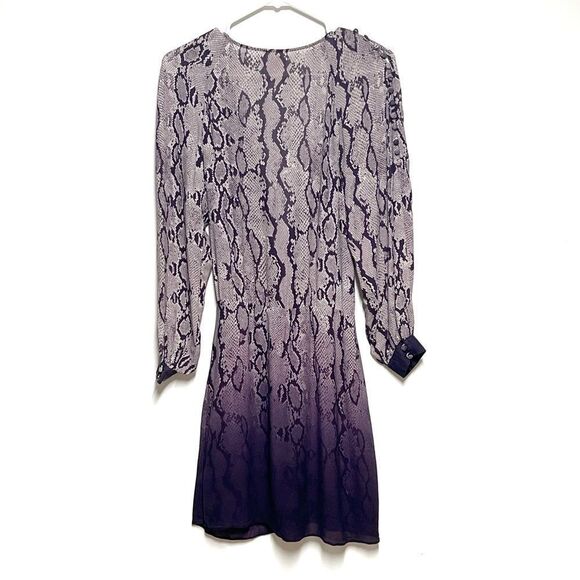 Parker Snake Print Purple Ombre Long Sleeve Faux Wrap Silk Dress Sz XS - Picture 3 of 5